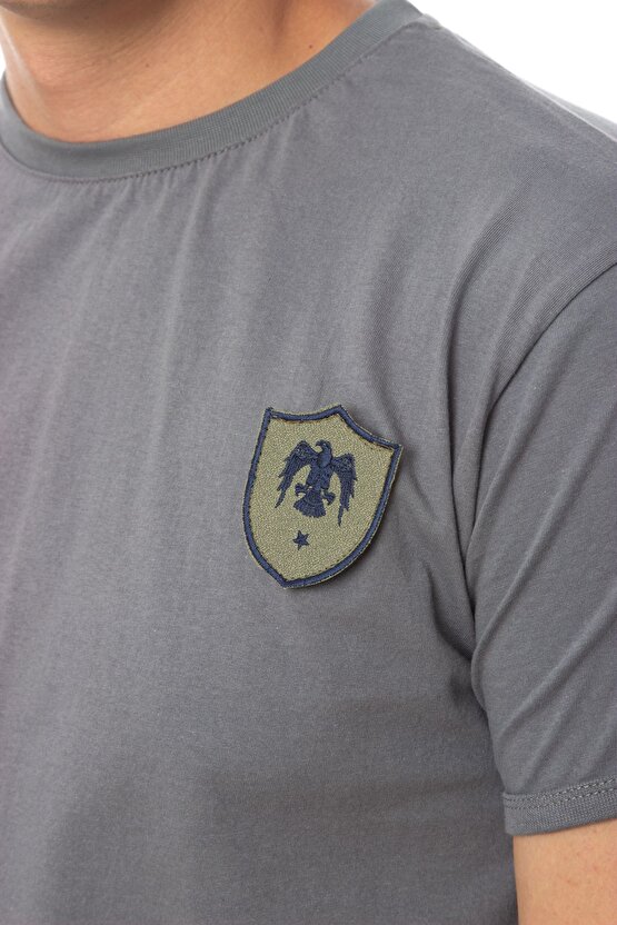 Kısa Kollu Gri Renkli % 100 Pamuklu Organik Hava Kuvvetleri Subay Astsubay Rütbeli Fanila T-shirt