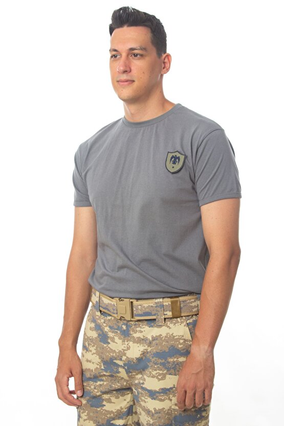 Kısa Kollu Gri Renkli % 100 Pamuklu Organik Hava Kuvvetleri Subay Astsubay Rütbeli Fanila T-shirt