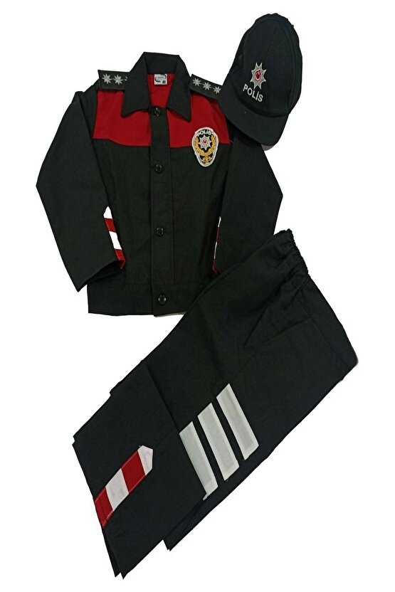 Uzun Kollu Siyah Kirmizi 3 Lu Sapkali Cocuk Yunus Polis Kiyafet Takimi