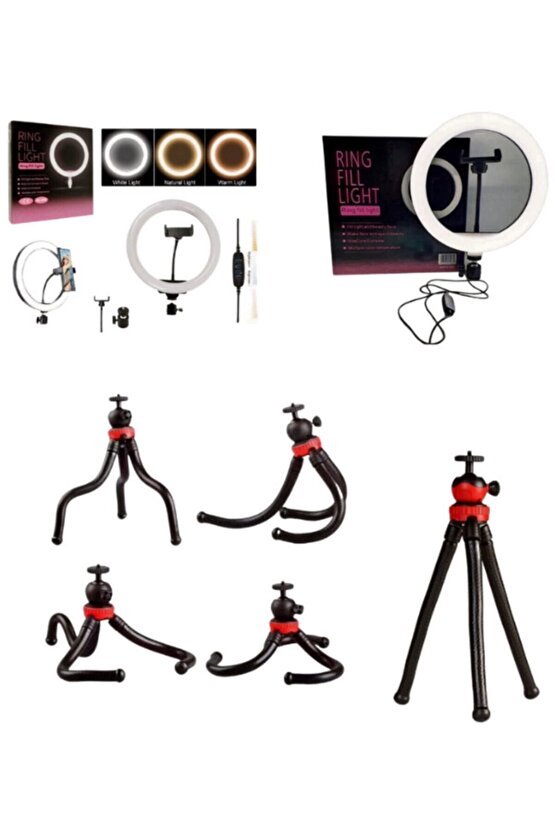 10 Inç Ring Fill Light Led 3 Renkli Ayarlanabilir Ve Esnek Tripod Ahtapot Takım