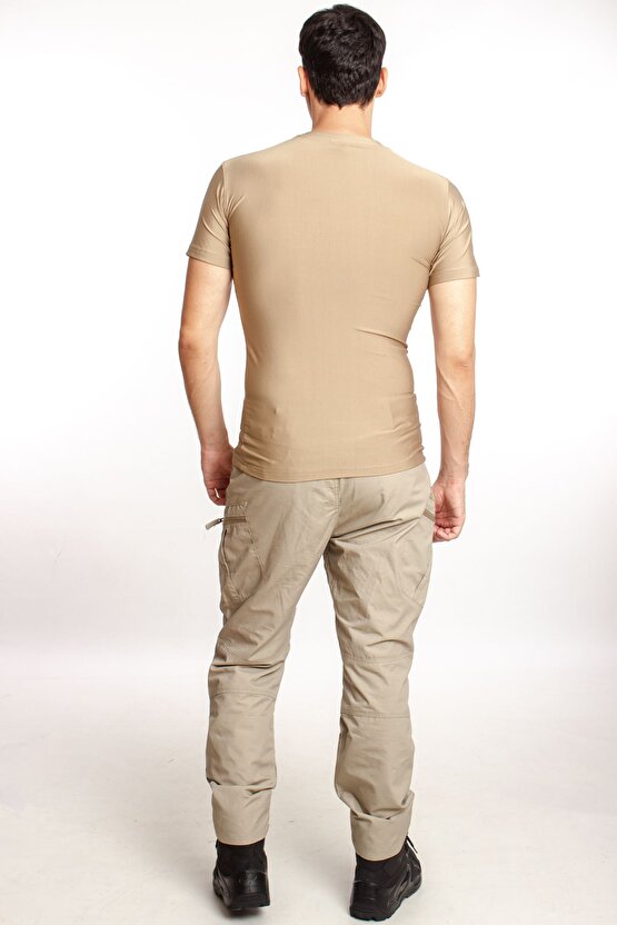 Kum Beji Renkli Kisa Kollu Yuvarlak Yakali Microfiber Nano Micro Thermal Iclik T-shirt