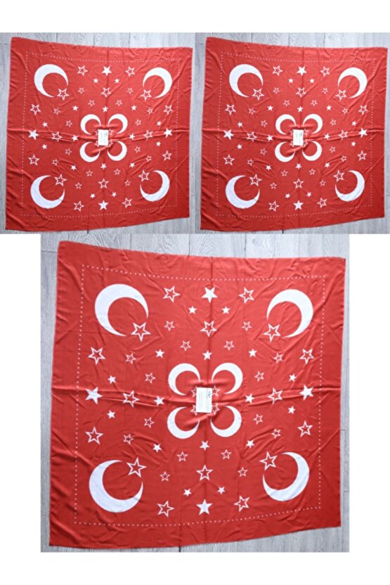 3 Adet Kırmızı Beyaz Ayyıldız Arkadaşlara Yarenlere Dağıtmak Için 100 X 100 Mm Asker Uğurlama Şalı