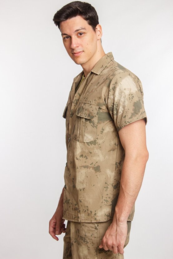 Jandarma Kamuflaj Renkli Kısa Kollu Cepli Taktik Gömlek Short Sleeve Camouflage