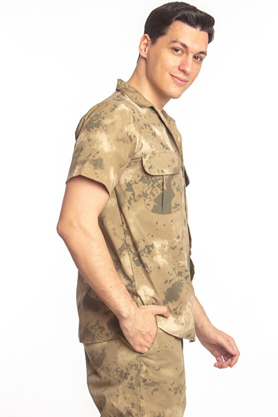 Jandarma Kamuflaj Renkli Kısa Kollu Cepli Taktik Gömlek Short Sleeve Camouflage