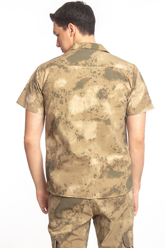 Jandarma Kamuflaj Renkli Kısa Kollu Cepli Taktik Gömlek Short Sleeve Camouflage