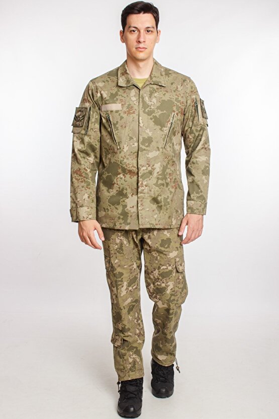 Kargo Cepli Kara Kuvvetleri Kamuflaj Renk Uzun Kollu Gomlek Ve Pantolon Takimi Camouflage