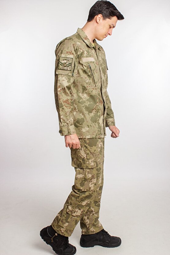 Kargo Cepli Kara Kuvvetleri Kamuflaj Renk Uzun Kollu Gomlek Ve Pantolon Takimi Camouflage