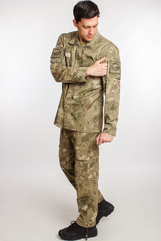 Kargo Cepli Kara Kuvvetleri Kamuflaj Renk Uzun Kollu Gomlek Ve Pantolon Takimi Camouflage