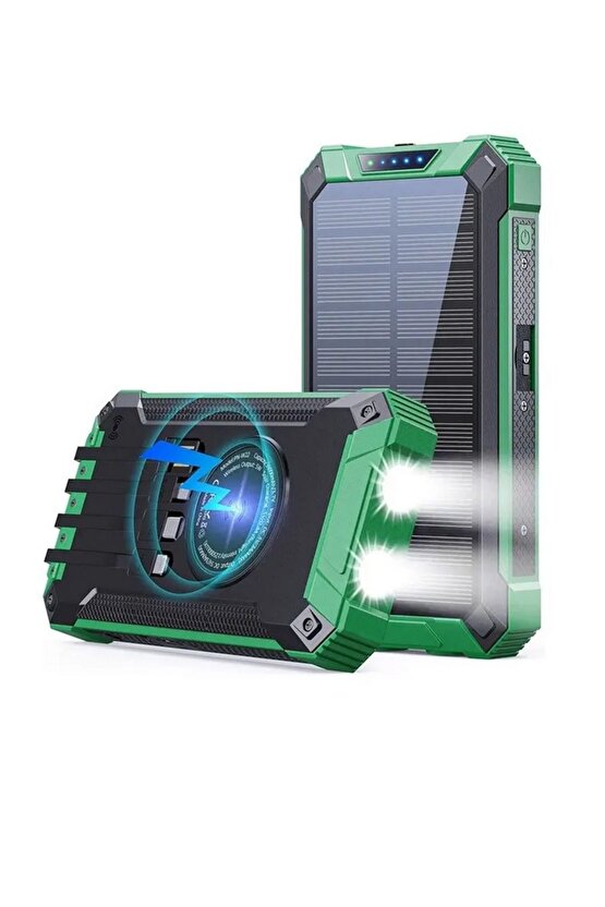 10000MAH POWERBANK SOLAR GÜNEŞ ENERJİLİ WİRELESS KABLOSUZ ŞARJ ÖZELLİKLİ TAŞINABİLİR ŞARJ LED IŞIKLI