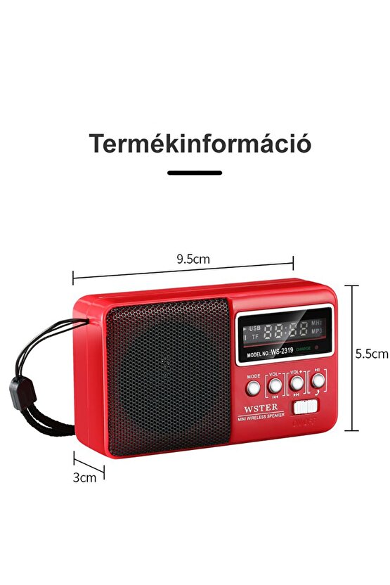 Mini Fm Radyo Şarjlı Bluetooth Speaker Sd Kart Usb Girişli Kablosuz Hoparlör Deprem Radyosu