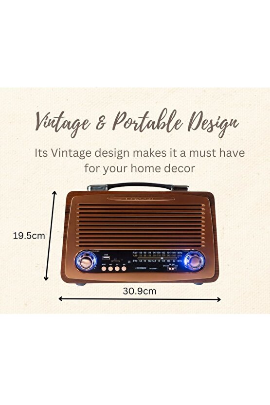 NOSTALJİK RADYO BLUETOOTH SPEAKER ŞARJLI SD KART USB GİRİŞLİ MP3 ÇALAR KABLOSUZ HOPARLÖR