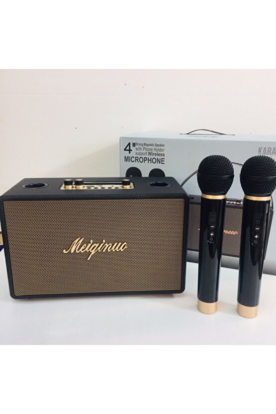 ÇİFT MİKROFONLU BLUETOOTH SPEAKER ŞARJLI KABLOSUZ KARAOKE HOPARLÖR PARTY BOX SES BOMBASI