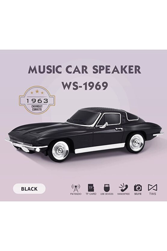CHEVROLET NOSTALJİK ARABA BLUETOOTH SPEAKER ŞARJLI LED IŞIKLI KABLOSUZ HOPARLÖR FM SD KART USB