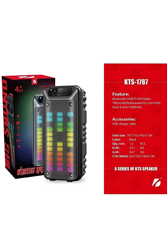 BLUETOOTH HOPARLÖR SD KART USB GİRİŞLİ MİKROFONLU LED IŞIKLI ŞARJLI KABLOSUZ SPEAKER