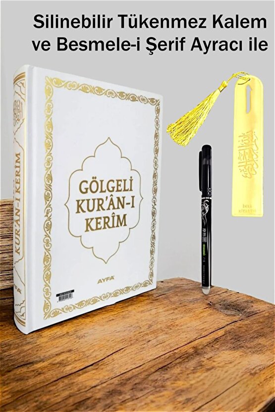 Gölgeli Beyaz Kuranı Kerim Silinebilir Tükenmez Kalem Hediyeli