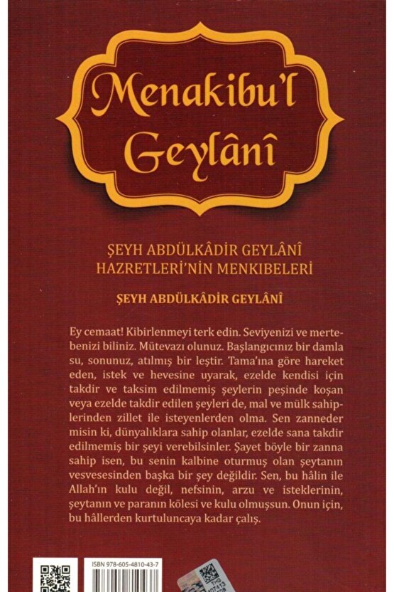 Menakıbul Geylani, Şeyh Abdulkadir Geylaninin Menkıbeleri, 14x21 Cm. Gelenek