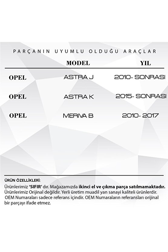 Opel Astra J, Astra K, Meriva B Için Ön Silecek Kapağı