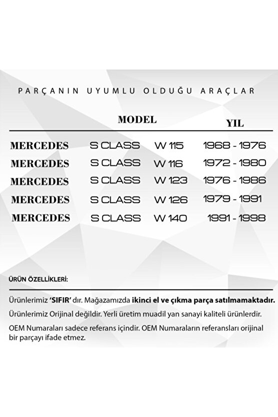 Mercedes W115, W116, W123, W126, W140 Uyumlu Sunroof Toz Lastiği
