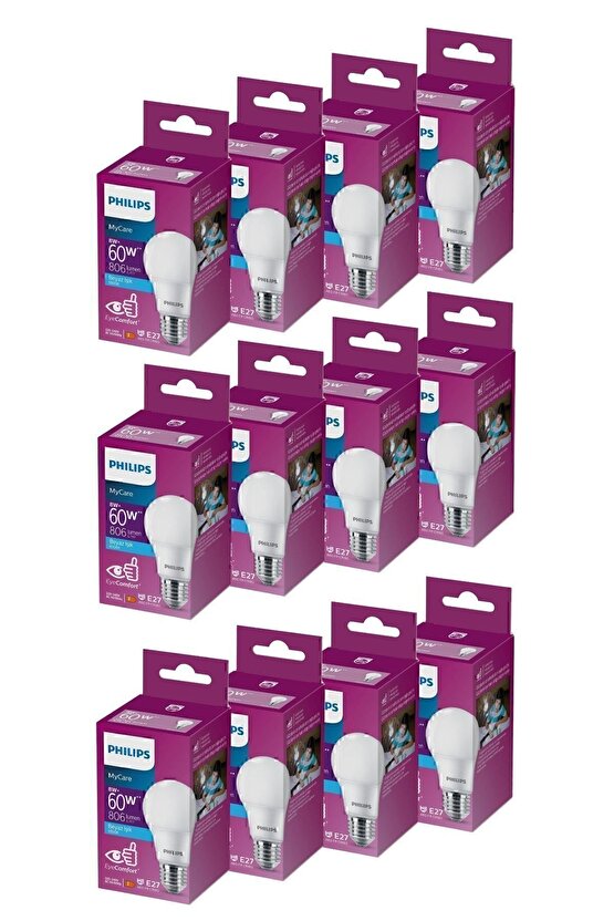 Led 8-60w Ampul 6500k Beyaz Işık 12li- Led Ampül- Enerji Tasarruflu Ampül
