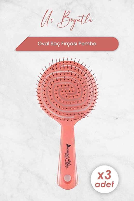 Üç Boyutlu Oval Saç Fırçası Pembe x 3 Adet