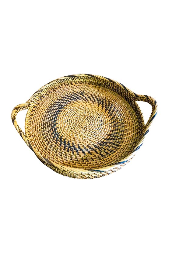 Rattan Hasır Dekoratif Sunum Tepsi 100% El Yapımı Oval Büyük