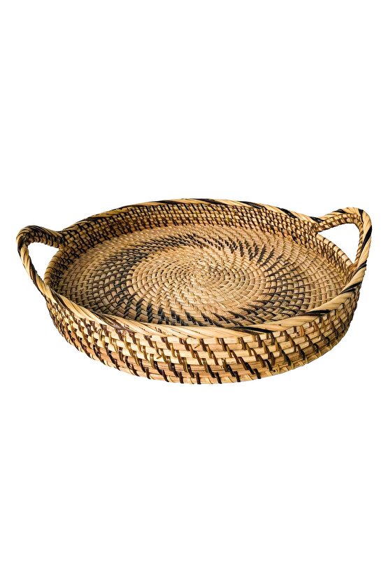 Rattan Hasır Dekoratif Sunum Tepsi 100% El Yapımı Oval Büyük