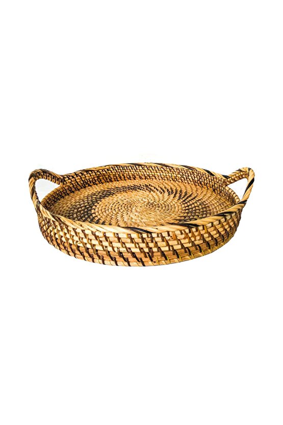 Rattan Hasır Dekoratif Sunum Tepsi 100% El Yapımı Oval Büyük