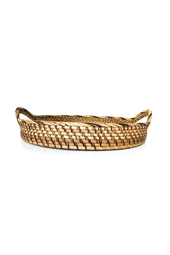 Rattan Hasır Dekoratif Sunum Tepsi 100% El Yapımı Oval Büyük