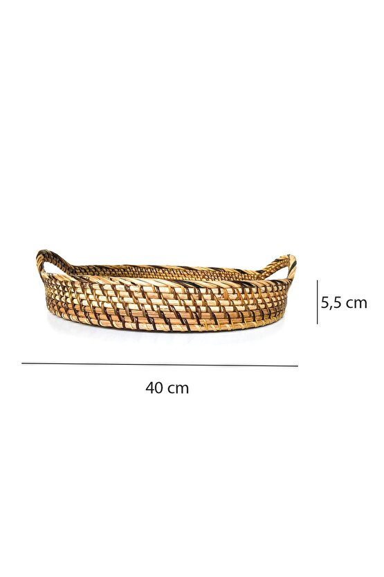 Rattan Hasır Dekoratif Sunum Tepsi 100% El Yapımı Oval Büyük