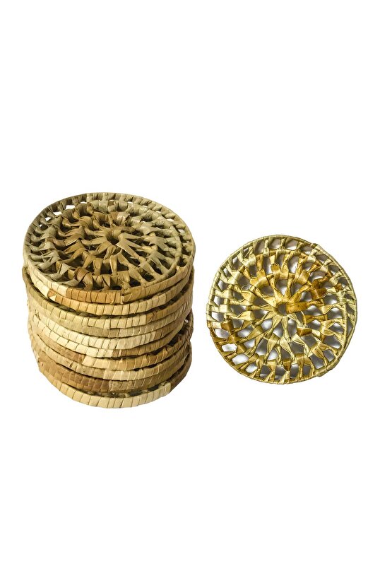Rattan Hasır Dekoratif Bardak Altlığı 12 Li 100% El Yapımı