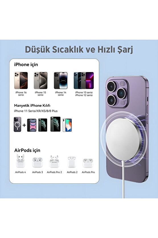 BXMG17 15W Akıllı Telefon, Airpods, Akıllı Saat için Manyetik Kablosuz Hızlı Şarj Cihazı
