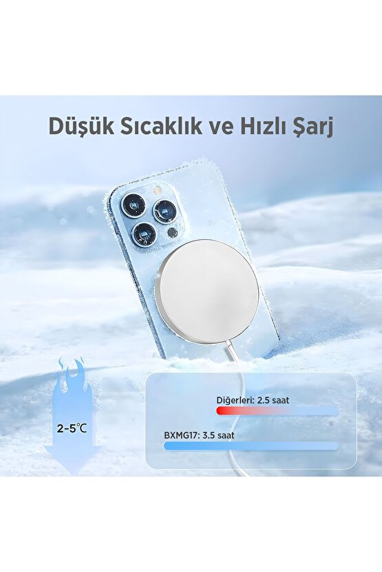 BXMG17 15W Akıllı Telefon, Airpods, Akıllı Saat için Manyetik Kablosuz Hızlı Şarj Cihazı