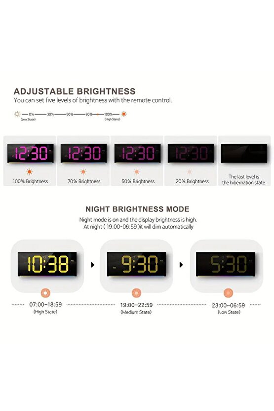 SMOUING 30.48cm Dijital Duvar Saati, Büyük Ekran ile 13 RGB Renk Değişimi, LED Alarm Saati ile Uzakt