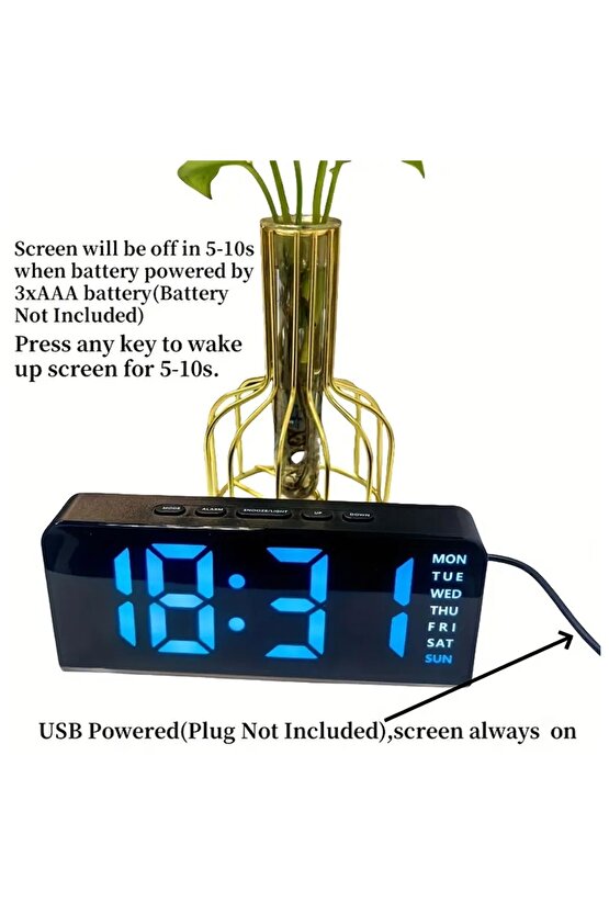 Hafif ve Şık Dijital Alarm Saati, 4 Seviyeli Parlaklık Ayarları, USB Güçlü, 1224 Saat LED Saat, Yat