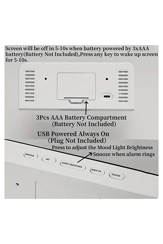 Hafif ve Şık Dijital Alarm Saati, 4 Seviyeli Parlaklık Ayarları, USB Güçlü, 1224 Saat LED Saat, Yat