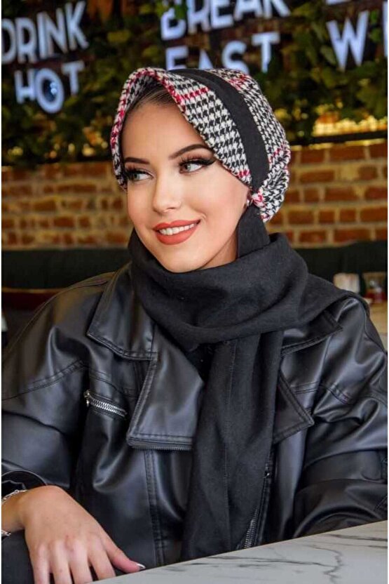 Kırmızı Siyah Kazayağı Atkılı Şapka - 30300