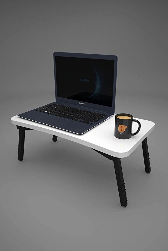 Ahşap Laptop Sehpası Seyyar Kahvaltı Masası Katlanır Çalışma Sehpası Beyaz 23 cm 35 cm Beyaz 59 cm