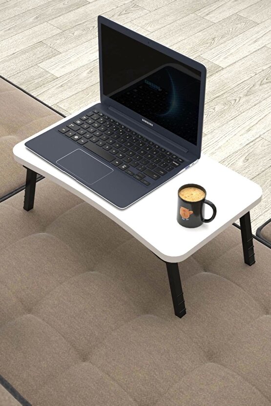Ahşap Laptop Sehpası Seyyar Kahvaltı Masası Katlanır Çalışma Sehpası Beyaz 23 cm 35 cm Beyaz 59 cm