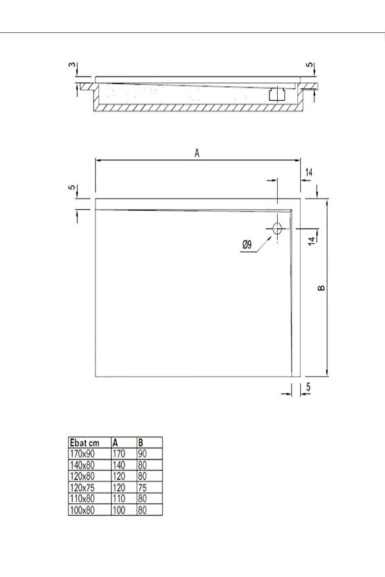 Floor 100x80 Dikdörtgen Flat Gövde 5 Cm Duşteknesi
