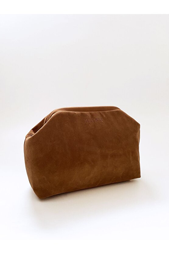 Heybes Kadın Taba Kahve Süet Clutch El Çantası