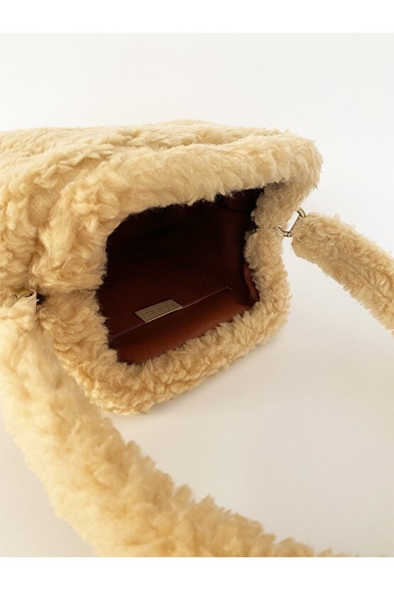 Kadın Açık Kahve Peluş Teddy El Ve Omuz Çantası