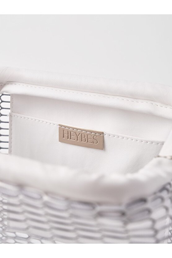 Kadın Beyaz Petek Desenli Şeffaf Clutch El Çantası