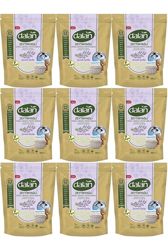 Doğal Granül Sabun Tozu 500gr Lavanta Esintisi (DOĞAL BEBEKLER İÇİN) (9 LU SET) (144 YIKAMA)