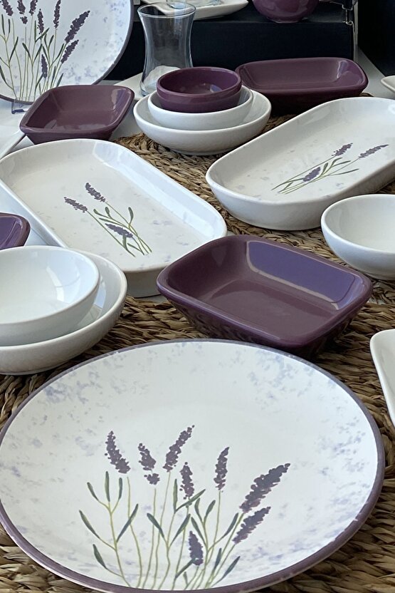 Lavanta Çiçek Desenli Kahvaltı Takımı 12 Kişilik 52 Parça