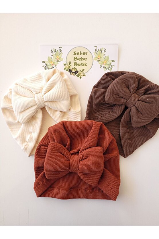 Kız Bebek & Çocuk Renkli Fiyonklu Bone 3Lü Set