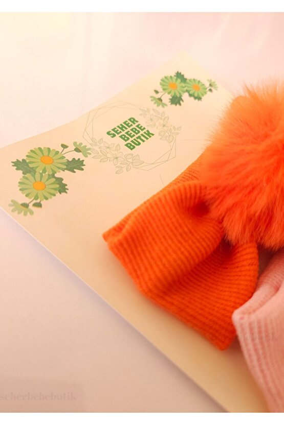 Kız Bebek & Çocuk PonPon Bandana Set - Peluş-Yumuşak-Esnek