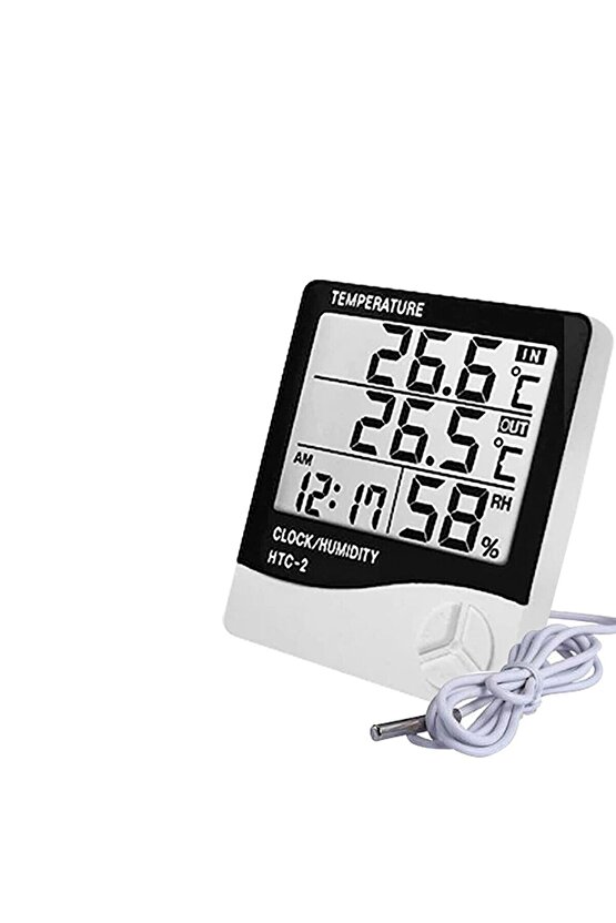 Vzn Htc-2 Dijital Termometre Saat Nem Ve Sıcaklık Ölçer Iç Dış Mekan