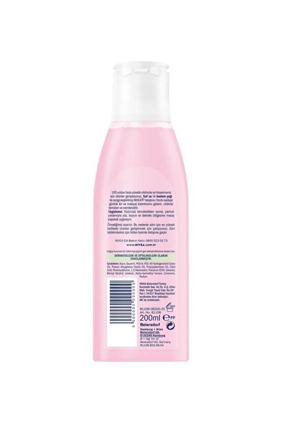 Yatıştırıcı Tonik 200ml, Kir Ve Makyaj Kalıntılarını Temizler, Nemlendirici, Badem Yağı, Kuru Cilt