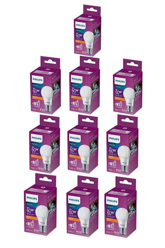 Mycare 8 W-60 W 2700 Kelvin Sarı Işık Göz Yormayan Yeni Nesil Led Ampul (10 Adet)
