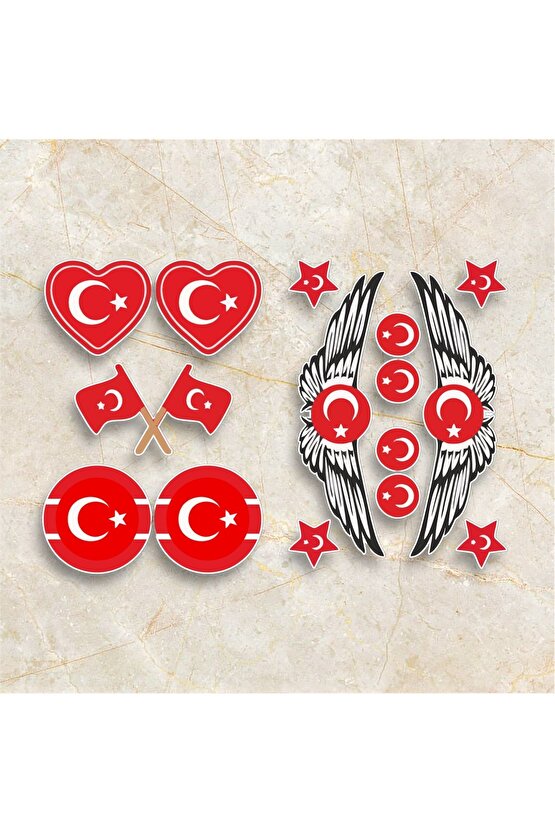 Türk bayrağının gururunu yansıtan özel tasarım sticker seti Motorsiklet Kask Laptop Sticker